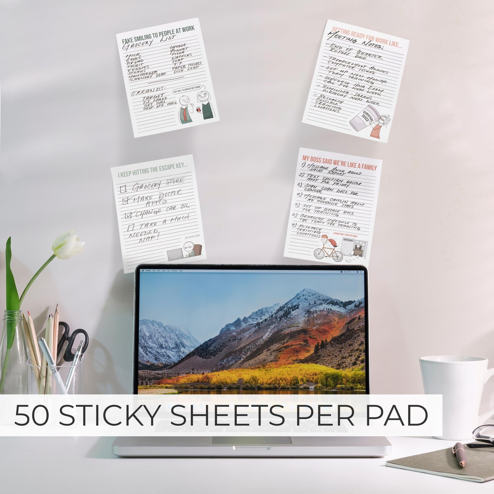Super Funny Notepads Office Gift Women Coworkers Set of 4 Memo Pads w/ 50 Sheets
