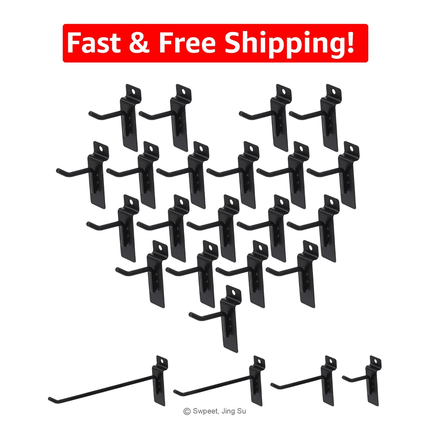 2-Inch Slatwall Hook Assortment Kit – 20 Durable Heavy-Duty Metal Hooks in Black