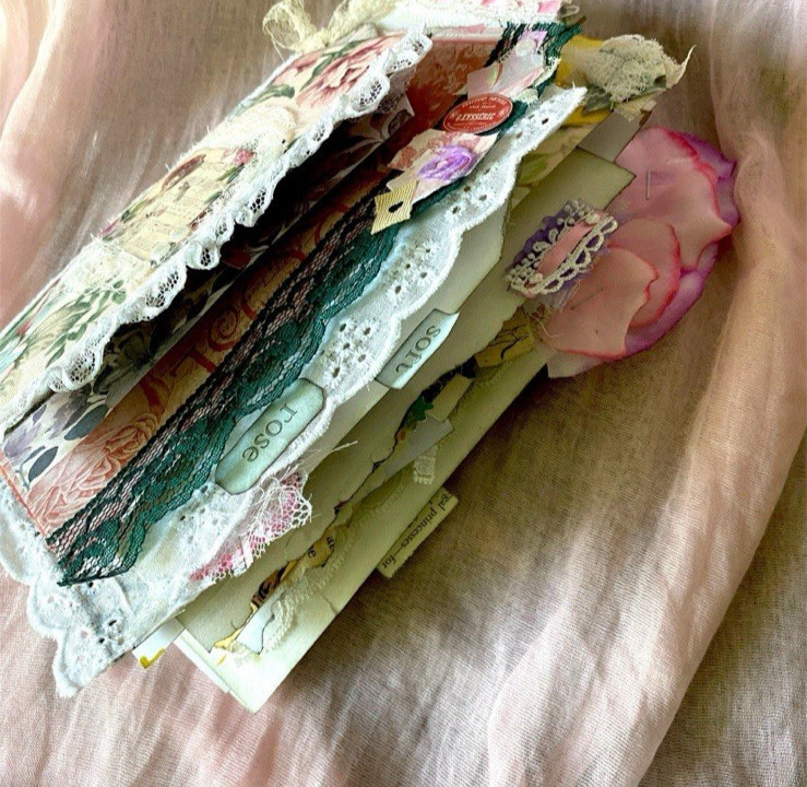 Handmade Shabby Chic Layered Junk Journal – Romantic Floral Scrapbook Diary Book