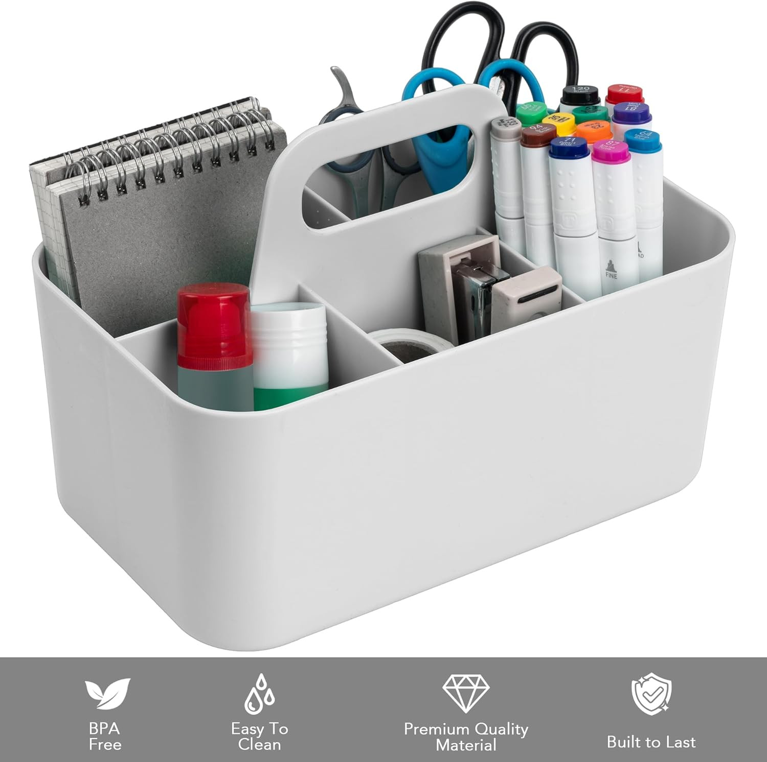 Multipurpose Caddy Organizer, Plastic Caddy with Handle, Stackable Desk Organize