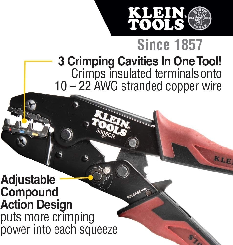 3005CR Wire Crimper Tool, Ratcheting Insulated Terminal Crimper for 10 to 22 …