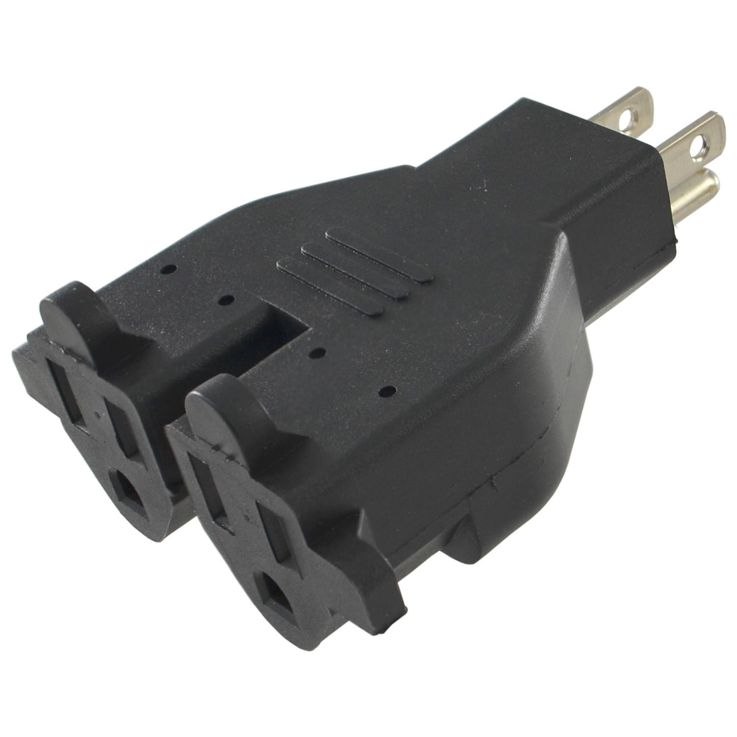 Conntek 30104 U.S. 3-Prong Heavy Duty Dual Outlet Adapter, Black