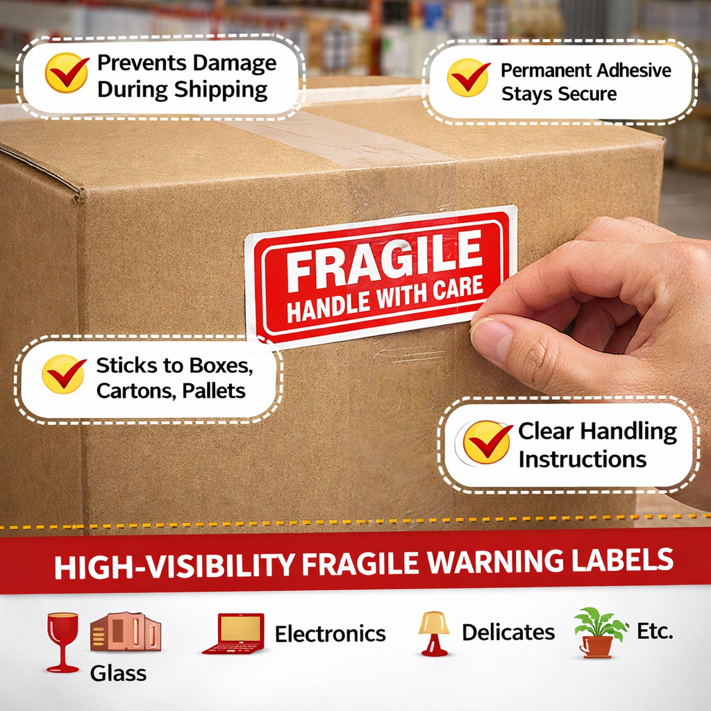 1000 Labels – 1×3 Fragile Handle with Care Label Shipping Adhesive Stickers