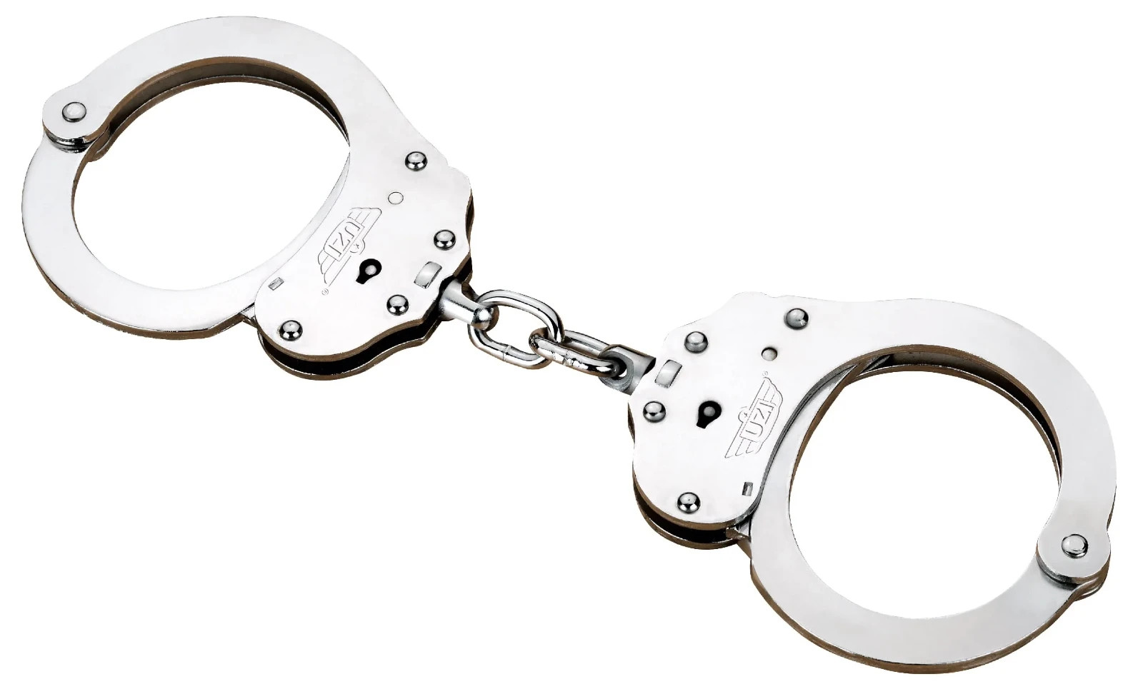 UZI Silver Chain NIJ Handcuffs Double Lock Steel Restraints w/ Keys