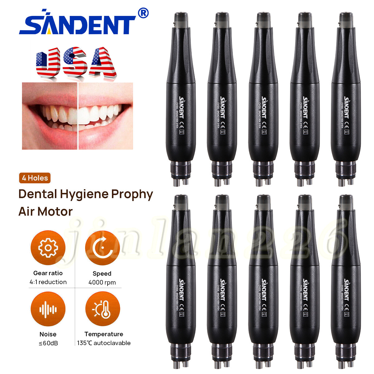 Dental Hygiene Prophy Handpiece Mini 4:1 Straight Nose Cone HP Air Motor 4Hole
