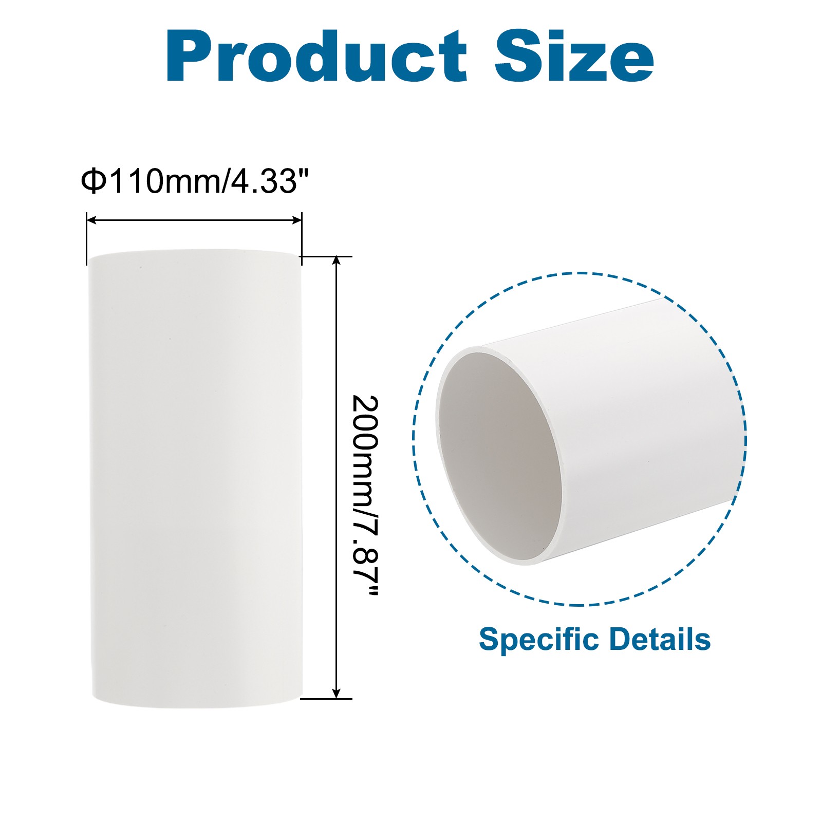 110mm/4.3″ Round Ventilation Duct, 8″ Long Rigid Ducting Pipe Connector