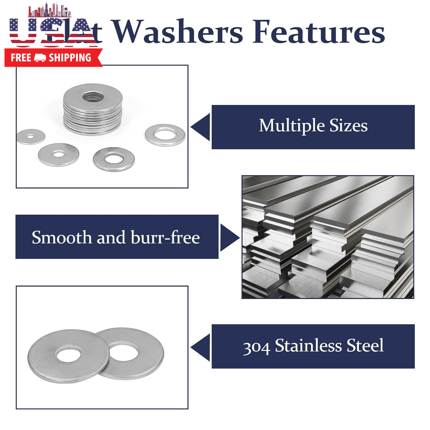 290Pcs Flat Washers, 304 Stainless Steel Fender Washers Assortment, 15 Different