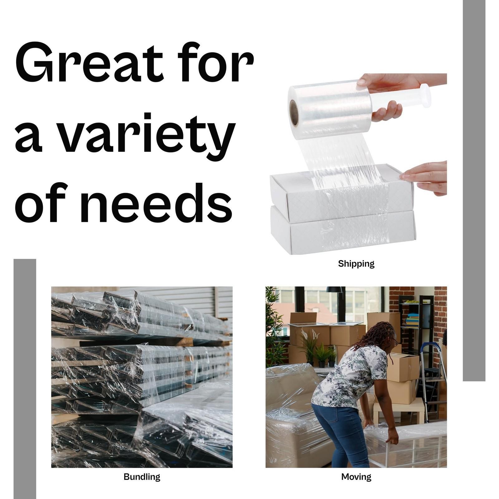 Cast Hand Stretch Wrap 12 Rolls 5″ x 650′ 100 Gauge Clear Bundling Shrink Film