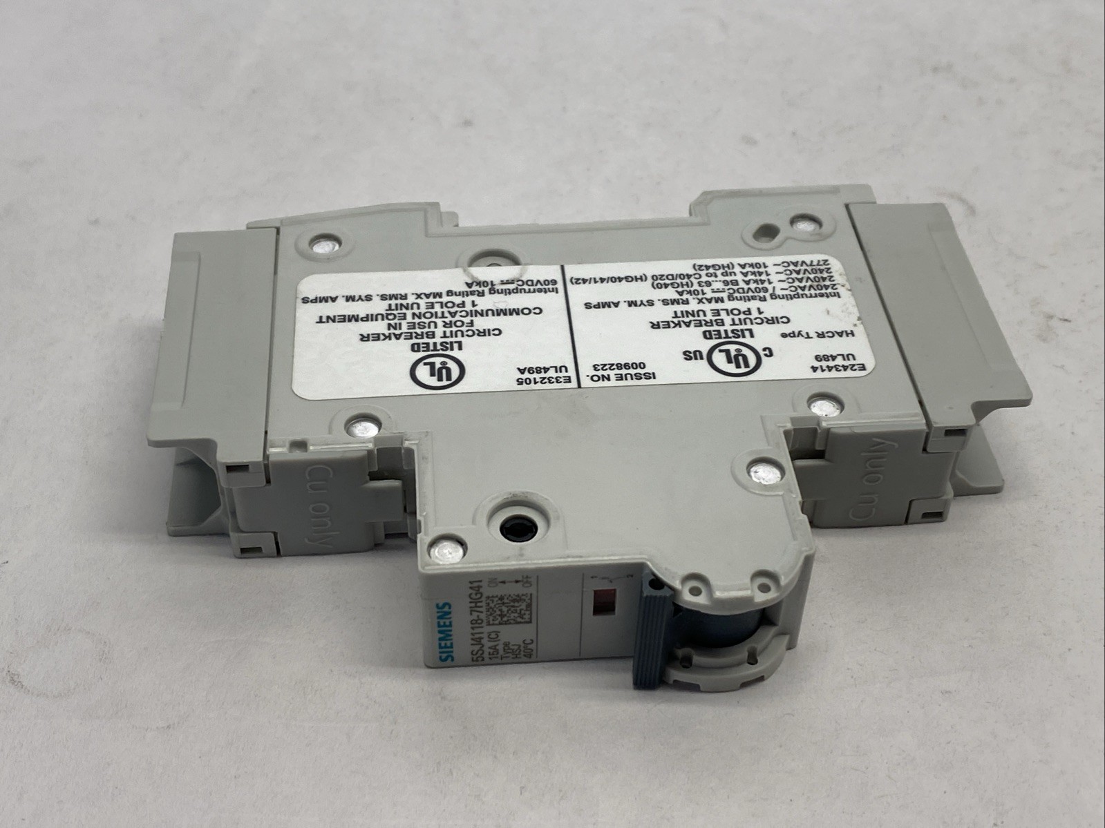Siemens 5SJ4118-7HG41 Miniature Circuit Breaker 1-Pole 15A 240V