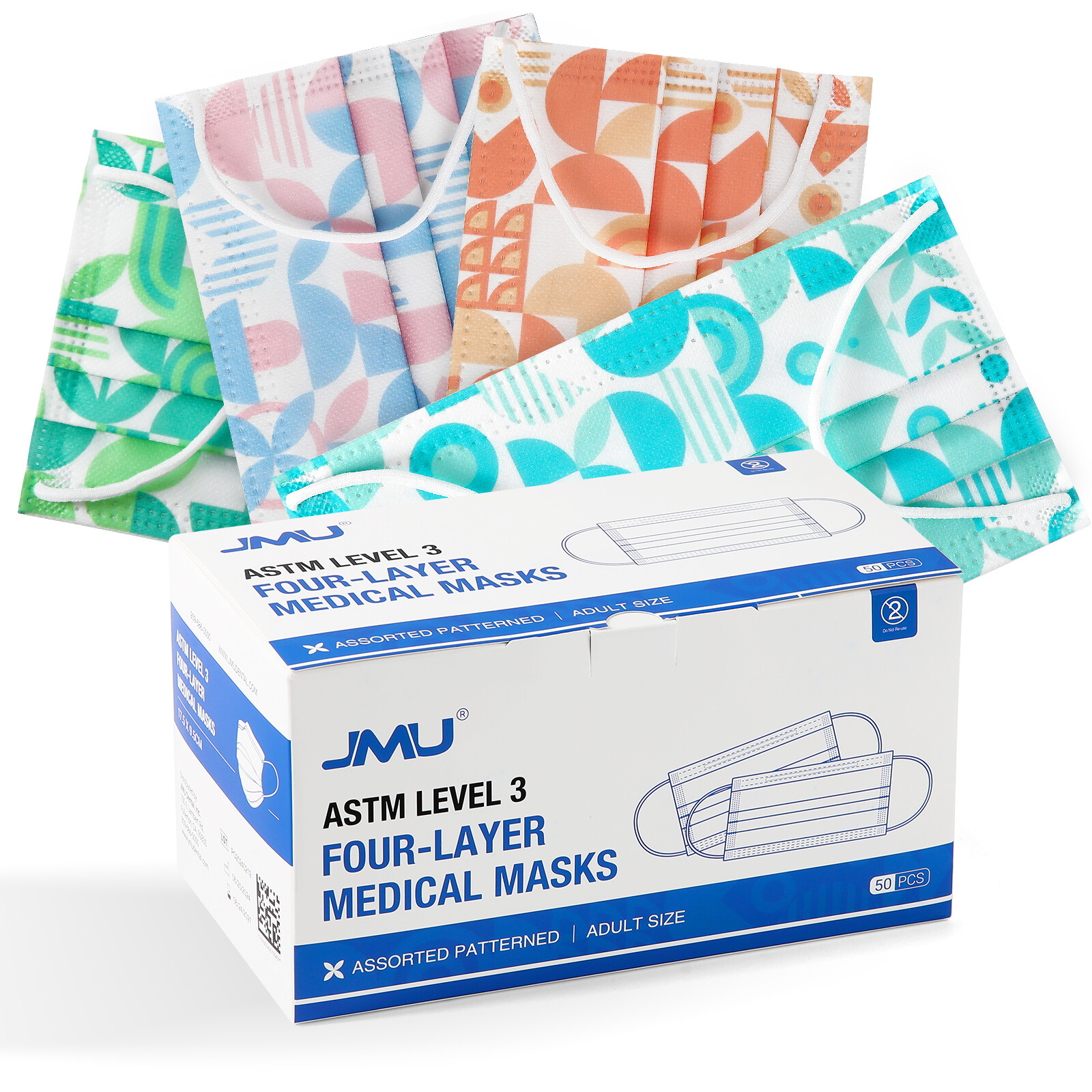 50pcs/box ASTM Level 3 Face Mask 4 Layer BFE 98% Disposable Respirator 4 Colors