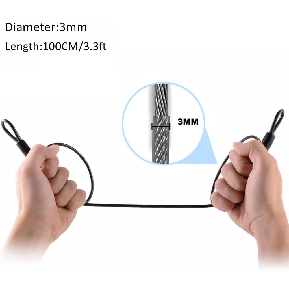100CM/3.3ft 3mm Outdoor Travel Security Cable 3.3FT-2 Pack, Black