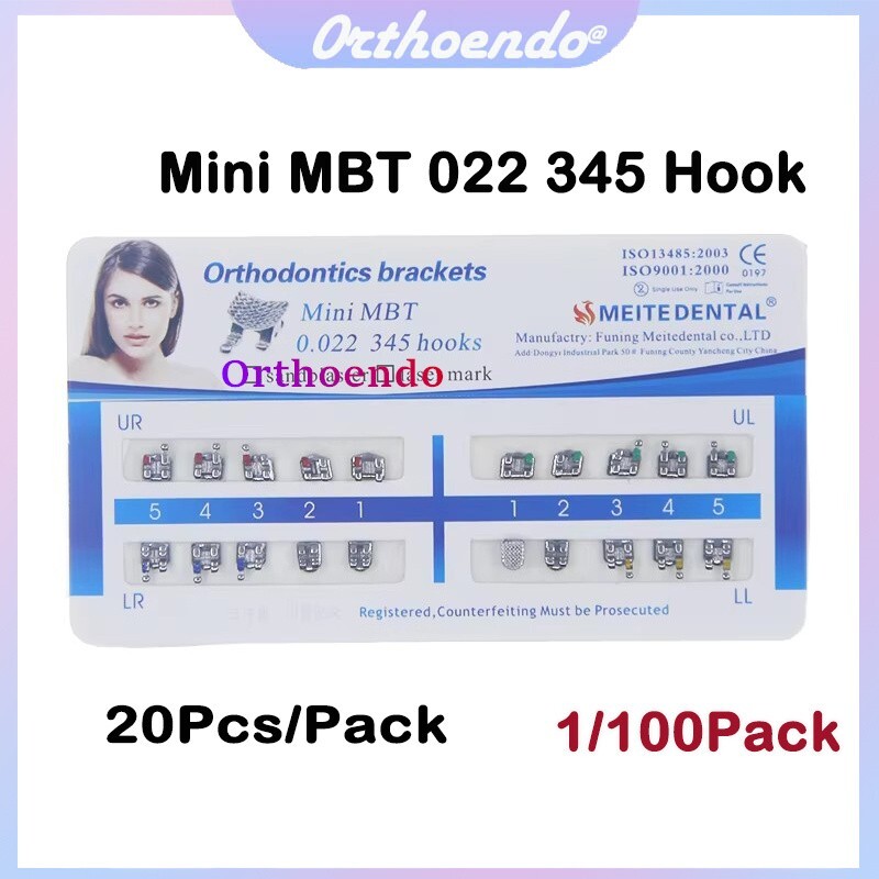 Dental Orthodontic Brackets Mini MBT 345 Hook 022 Slot Mesh Base Metal Brackets