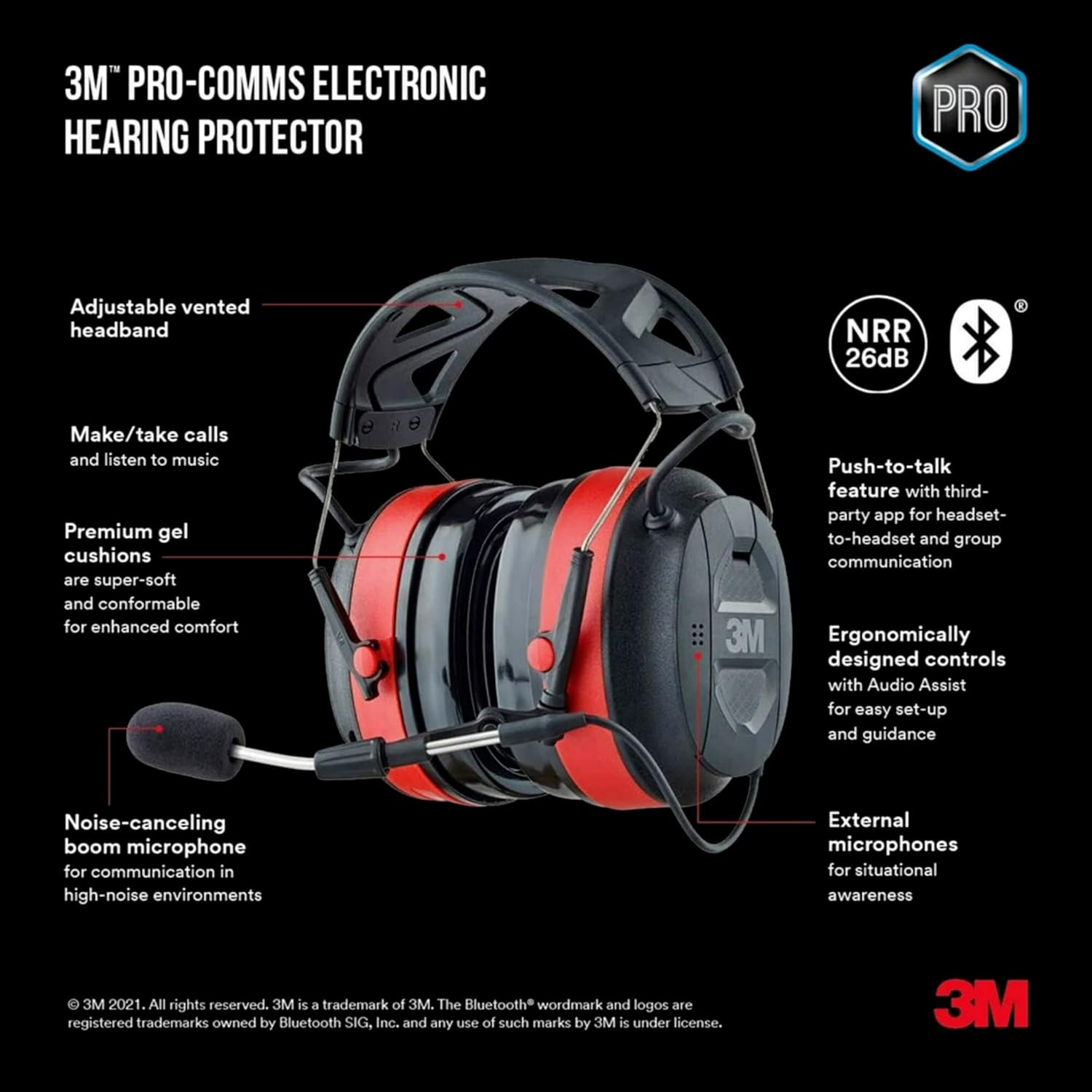 3M Pro-Comms Electronic Hearing Protection with Bluetooth Wireless Technology an