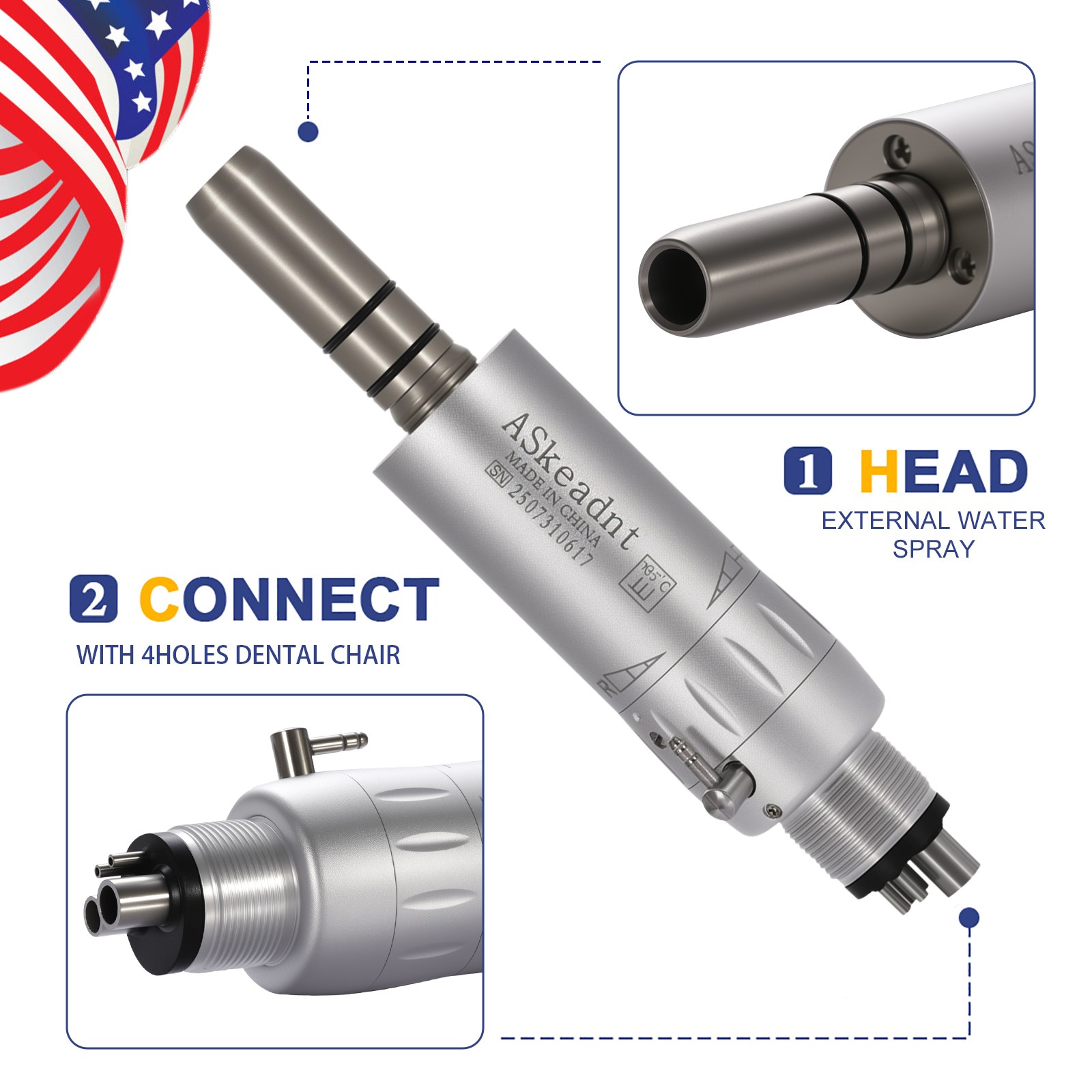 5X ASkeadnt Dental Slow Low Speed Handpiece Air Motor E-type 4 Holes AS Y