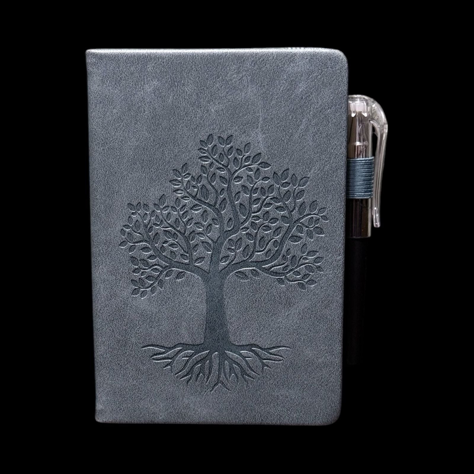 Steel Blue Gray Tree of Life Embossed Small Hardcover Lined Journal with Pen
