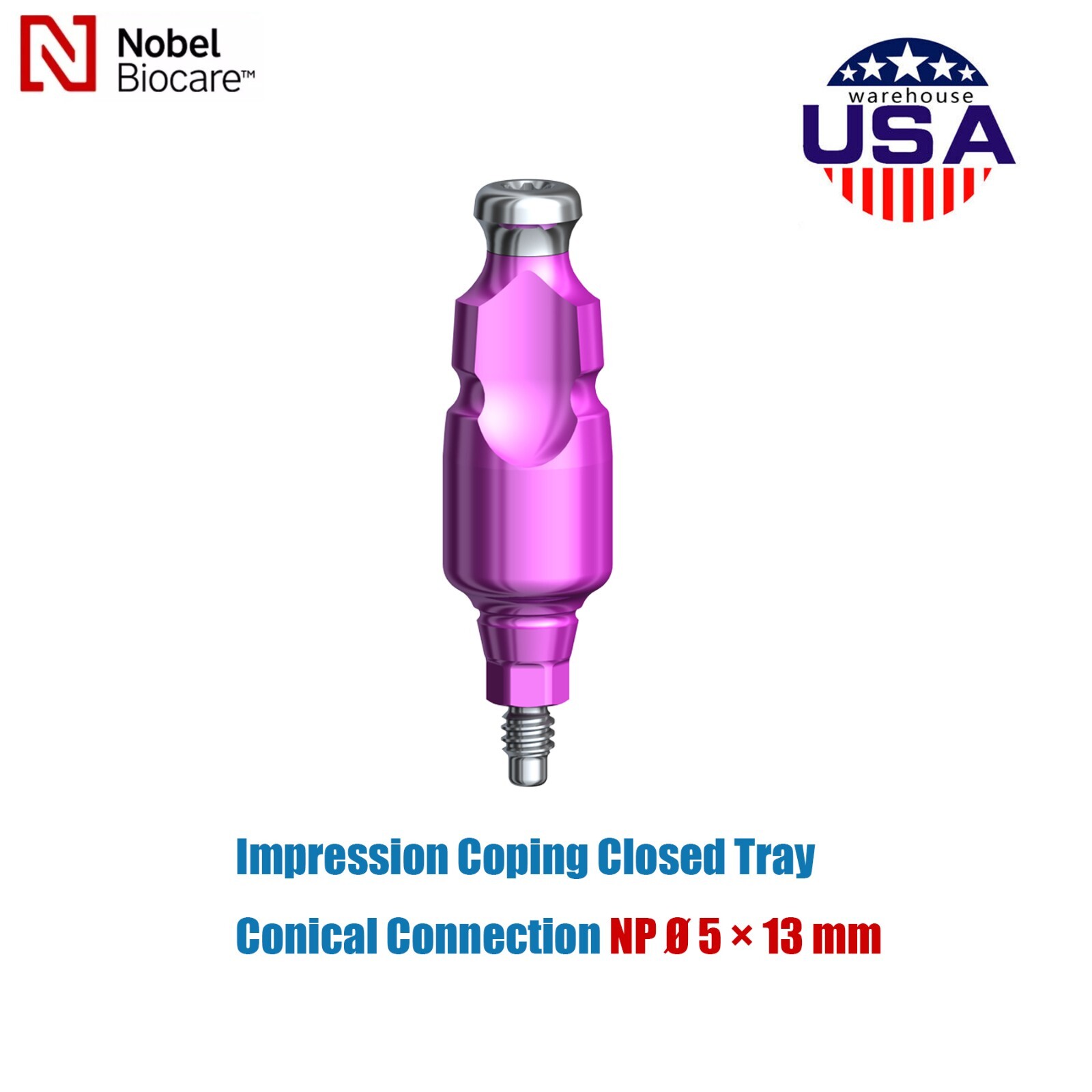 Nobel Biocare Titanium Impression Coping Close Tray NP/RP Ø3.6/5.0/6.0mm H9/13mm
