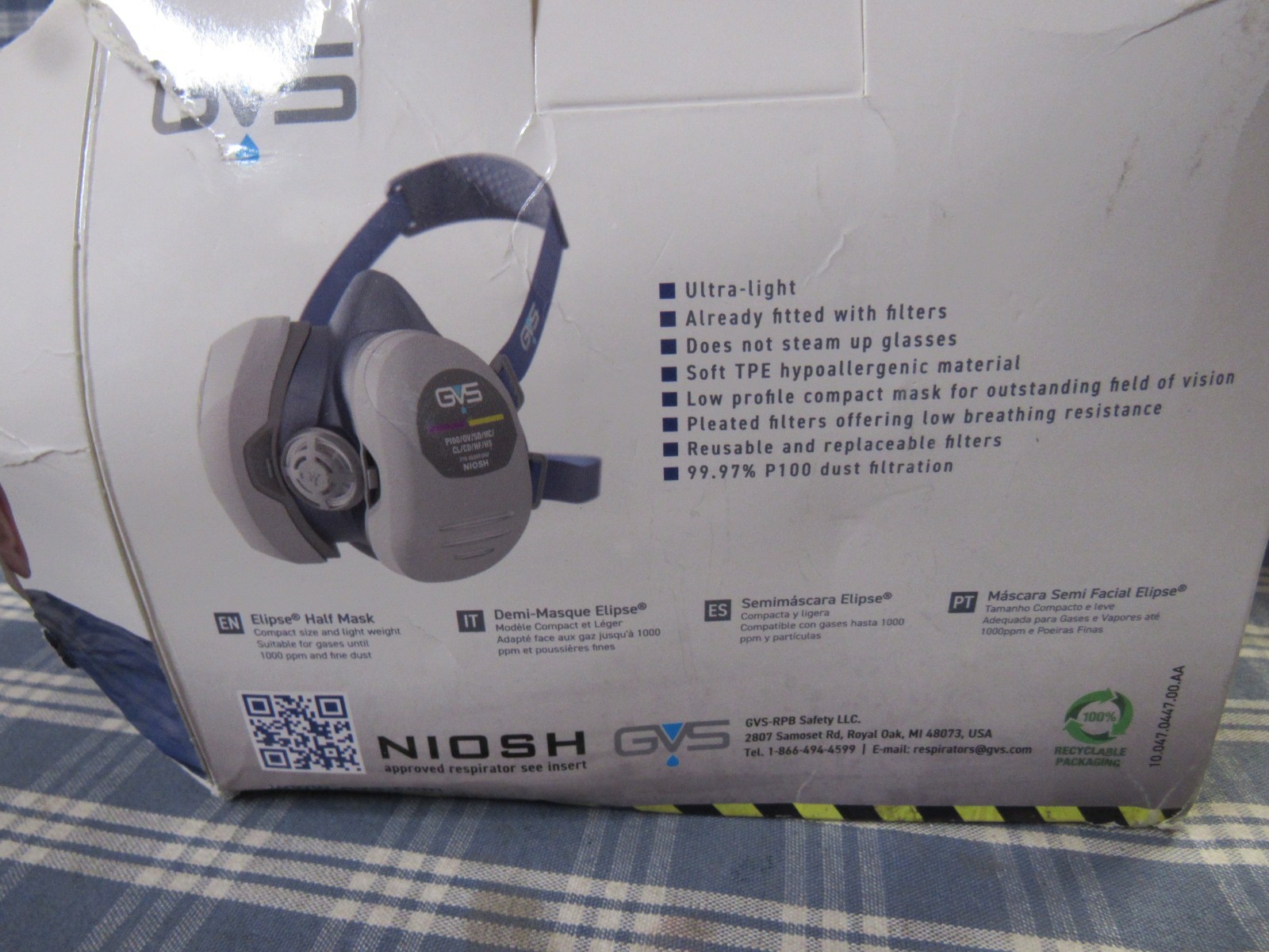 GVS Elipse P100 HalfMask Respirator Size M/L Distressed Box. FAST FREE SHIPPING.