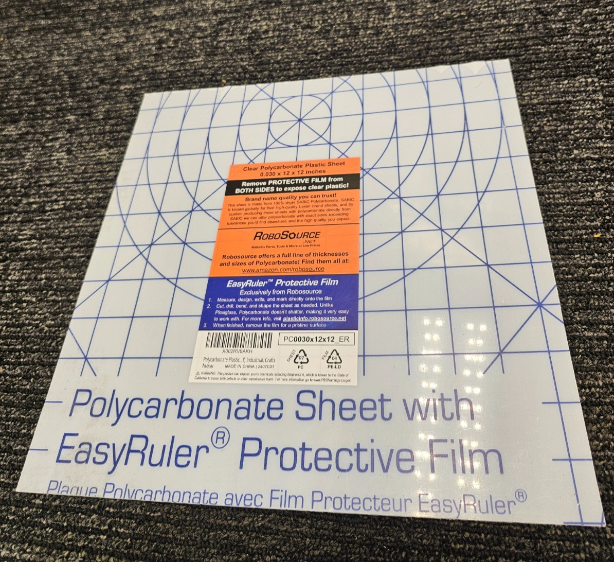 (QTY 15) Polycarbonate Plastic Sheet 12″x12″x .030″ 1/32″Exact w/ EasyRuler Film