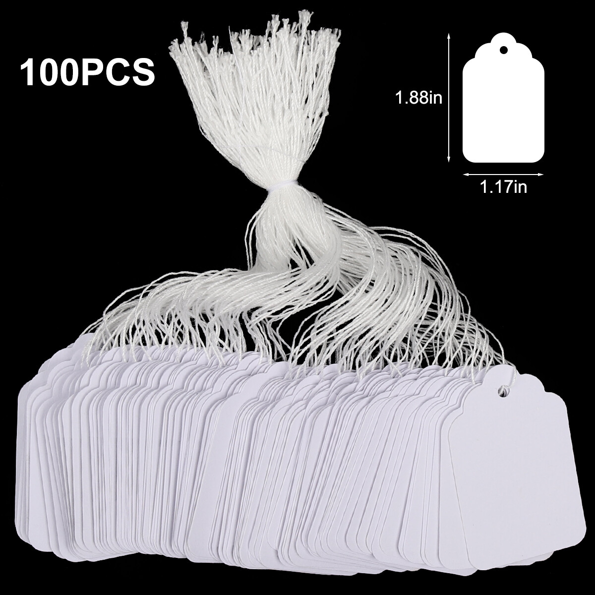 Blank White Merchandise Price Tags w/ String Retail Strung Jewelry 100-1000pcs