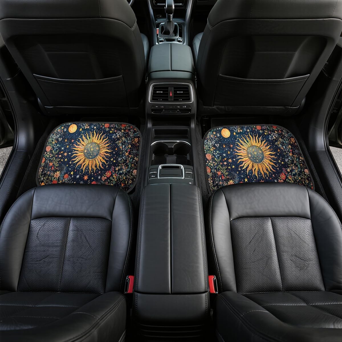 Chhssb Abstract Car Floor Mats Set Of 4 Vintage Sun Moon Star Floral Vibrant
