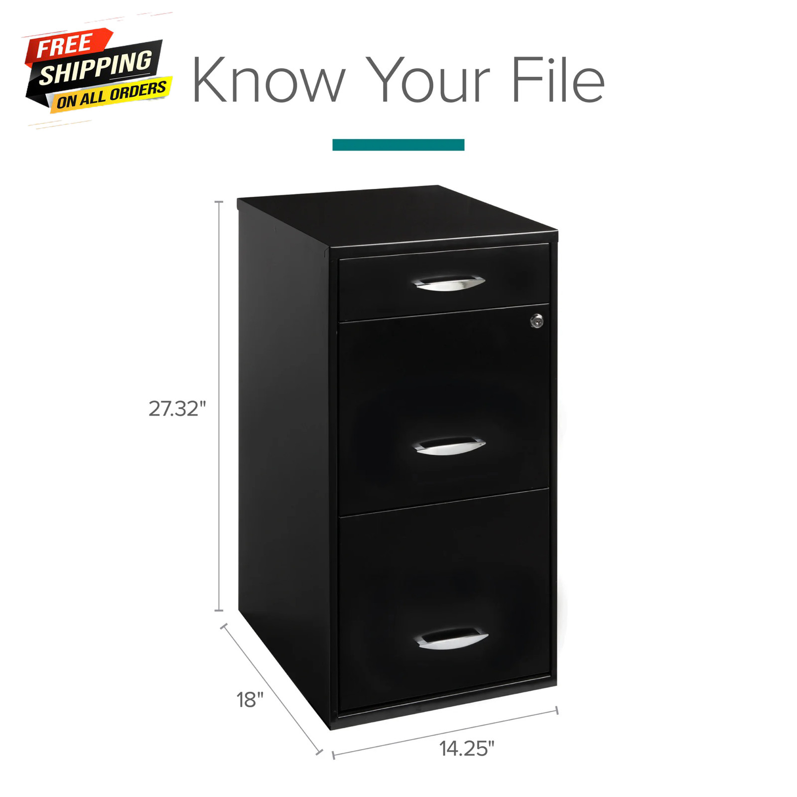 3 Drawer Letter Width Vertical File Cabinet with Pencil Drawer, Black 💪👌