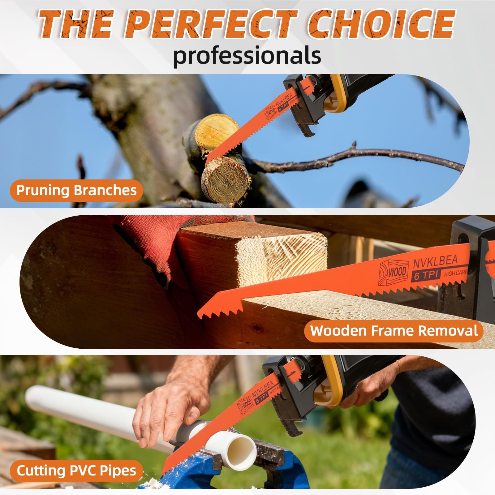 10-Piece Reciprocating Saw Blades 6 & 8 Inch Wood & Metal Cutting orange-red