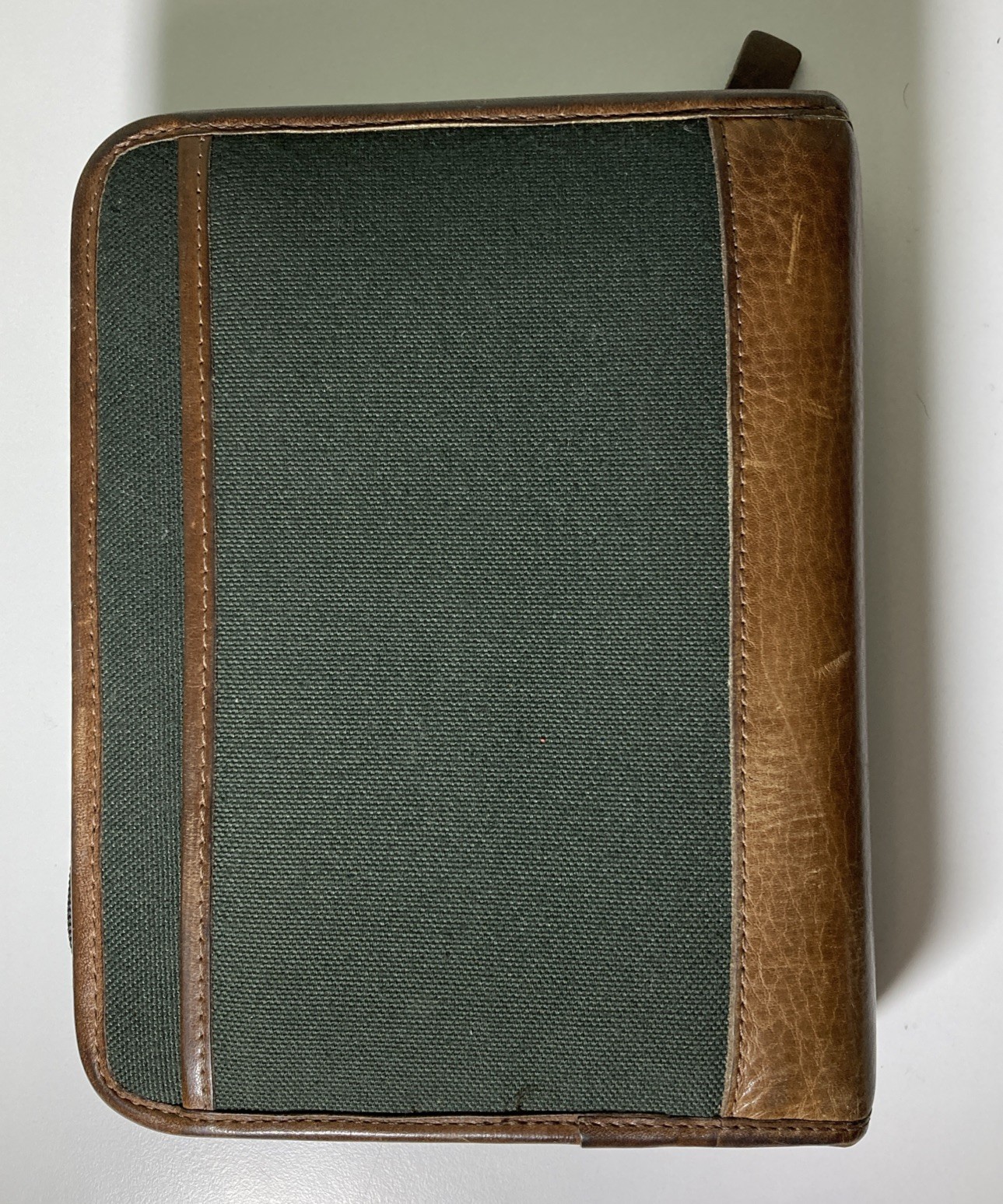 Franklin Quest Planner Green Line Black Canvas Brown Leather Trim 6 Ring Zip