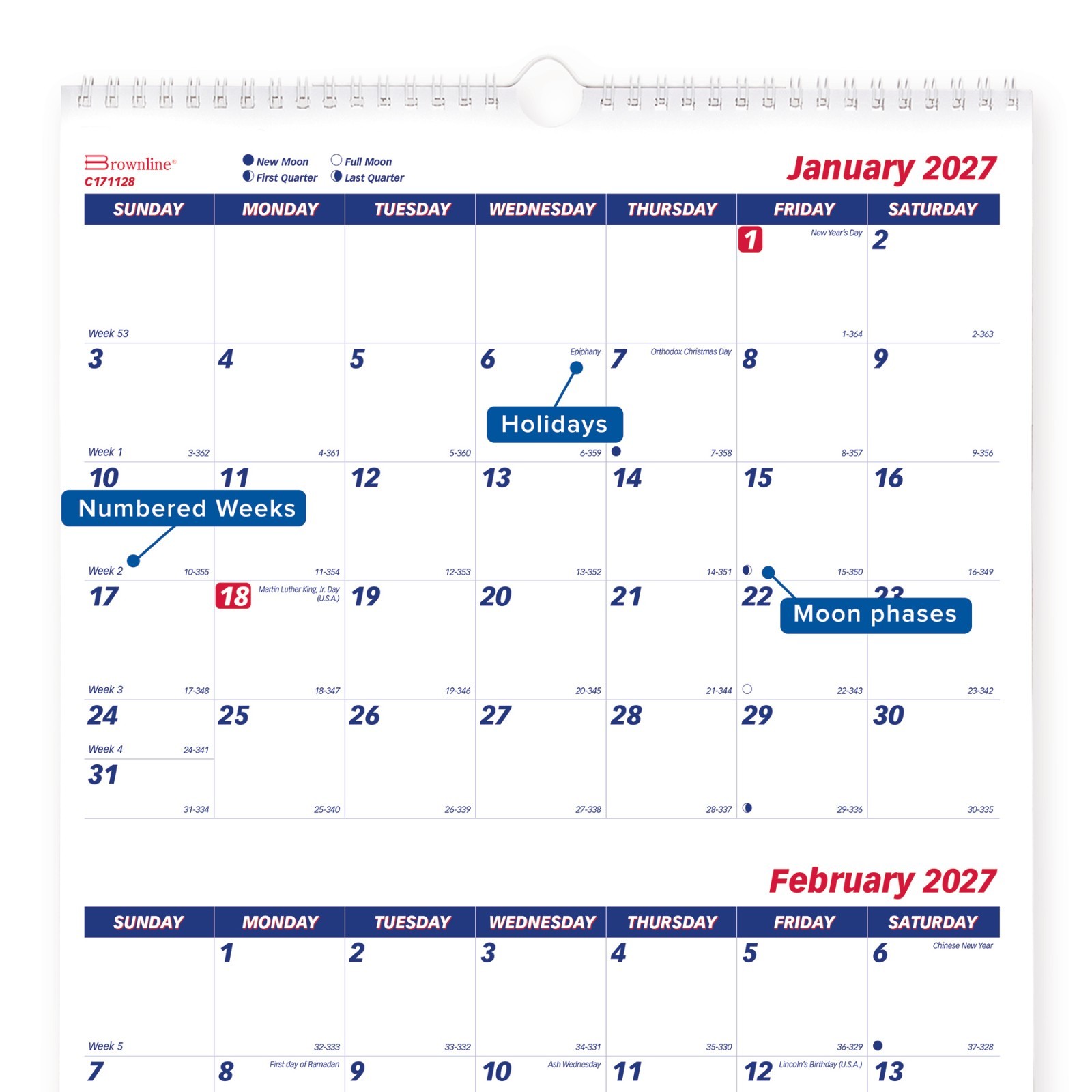 2025 Brownline C171128 3-Month Wall Calendar, 12-1/4 x 27″