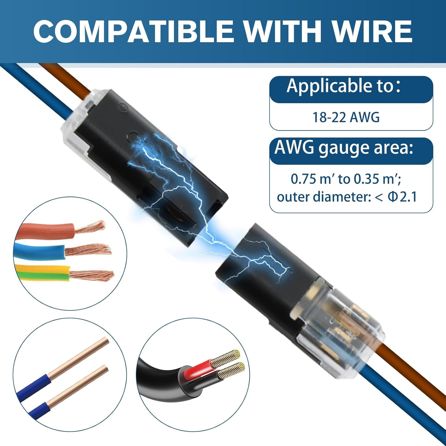 Double-Wire Plug-in Connector,Quick Connect Push-in Lever Wire Connectors(50Pcs)