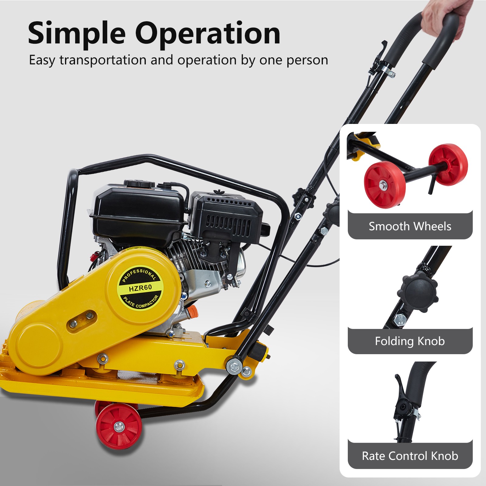 7HP Plate Compactor Rammer 212CC Gas Engine 4200lbs Vibratory Compaction Tamper