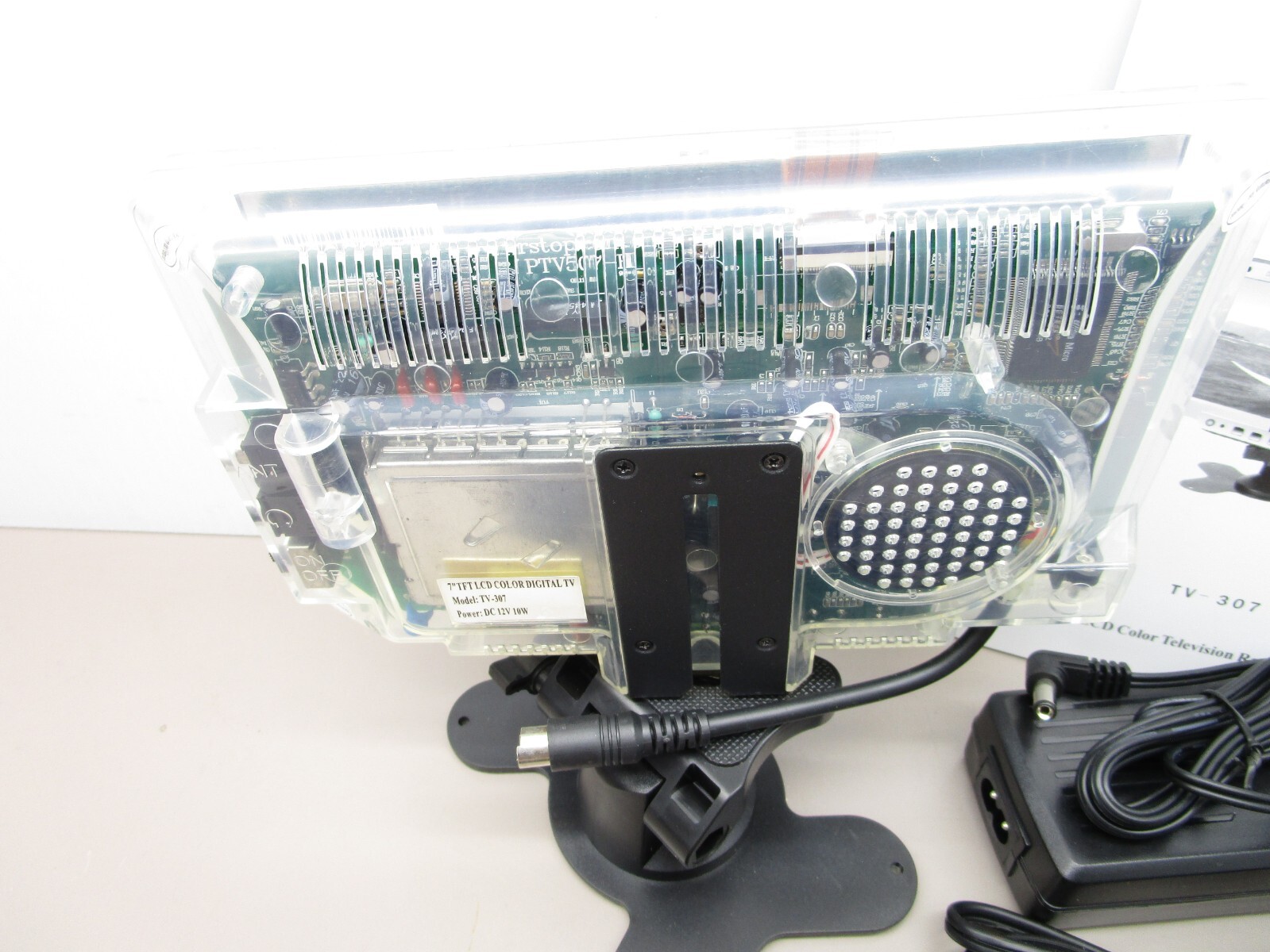 7″ LCD Color TV Receiver 12V with AV Cables Clear Case For Prison Jail Inmates
