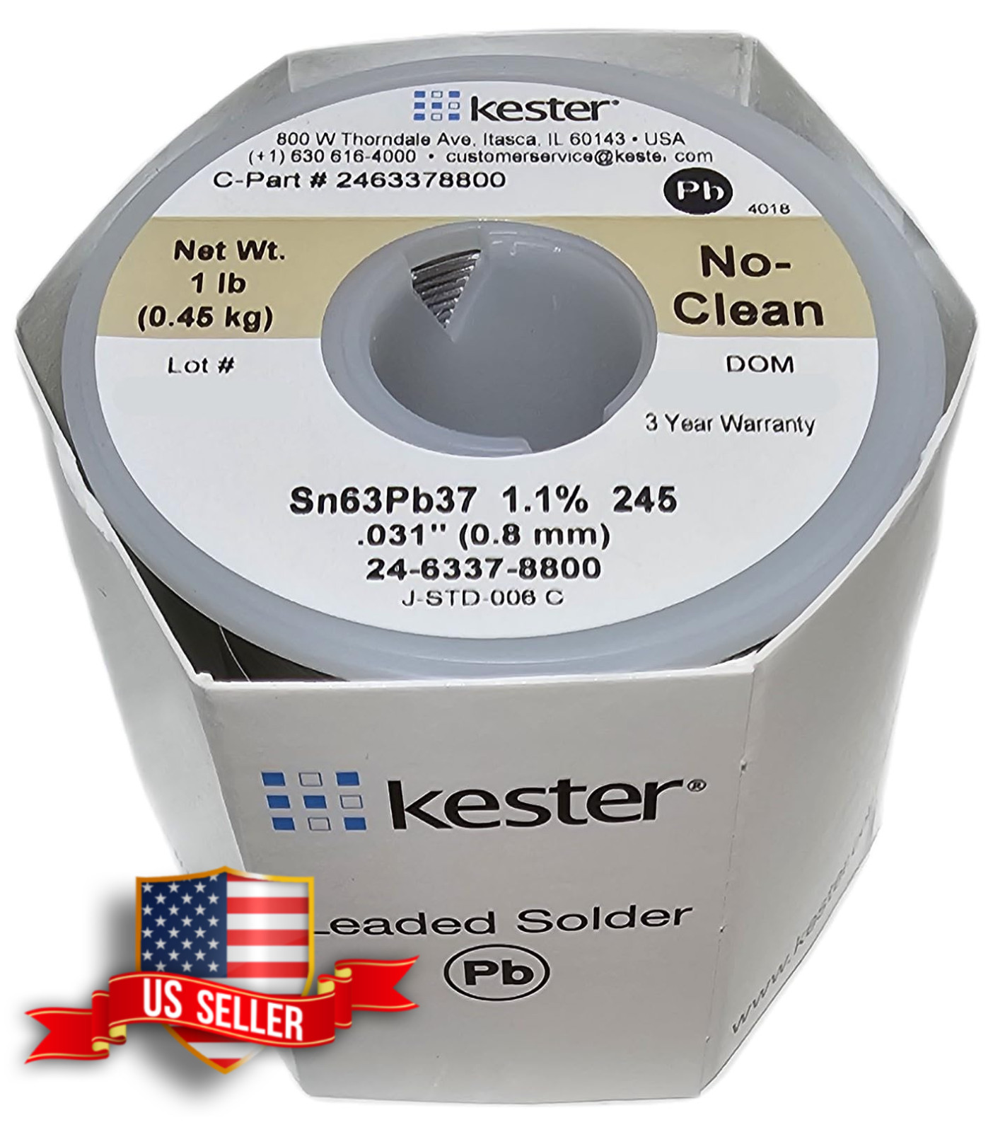 Kester Activated Rosin Cored Wire Solder 63/37 Alloy 0.031″ 50 Roll