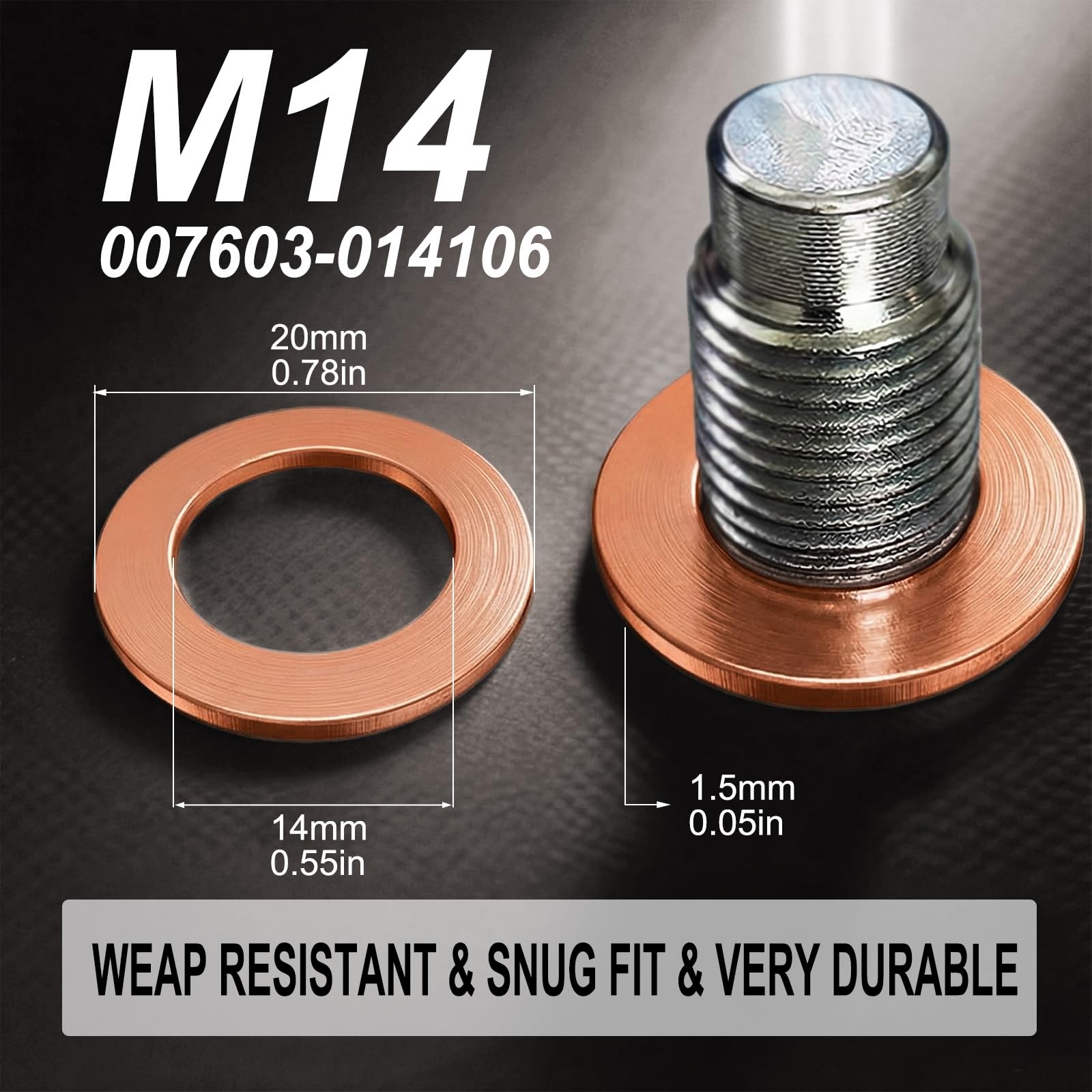 15 PCS Oil Drain Plug Gasket Washer, M14 Copper Crush Washers, Compatible with