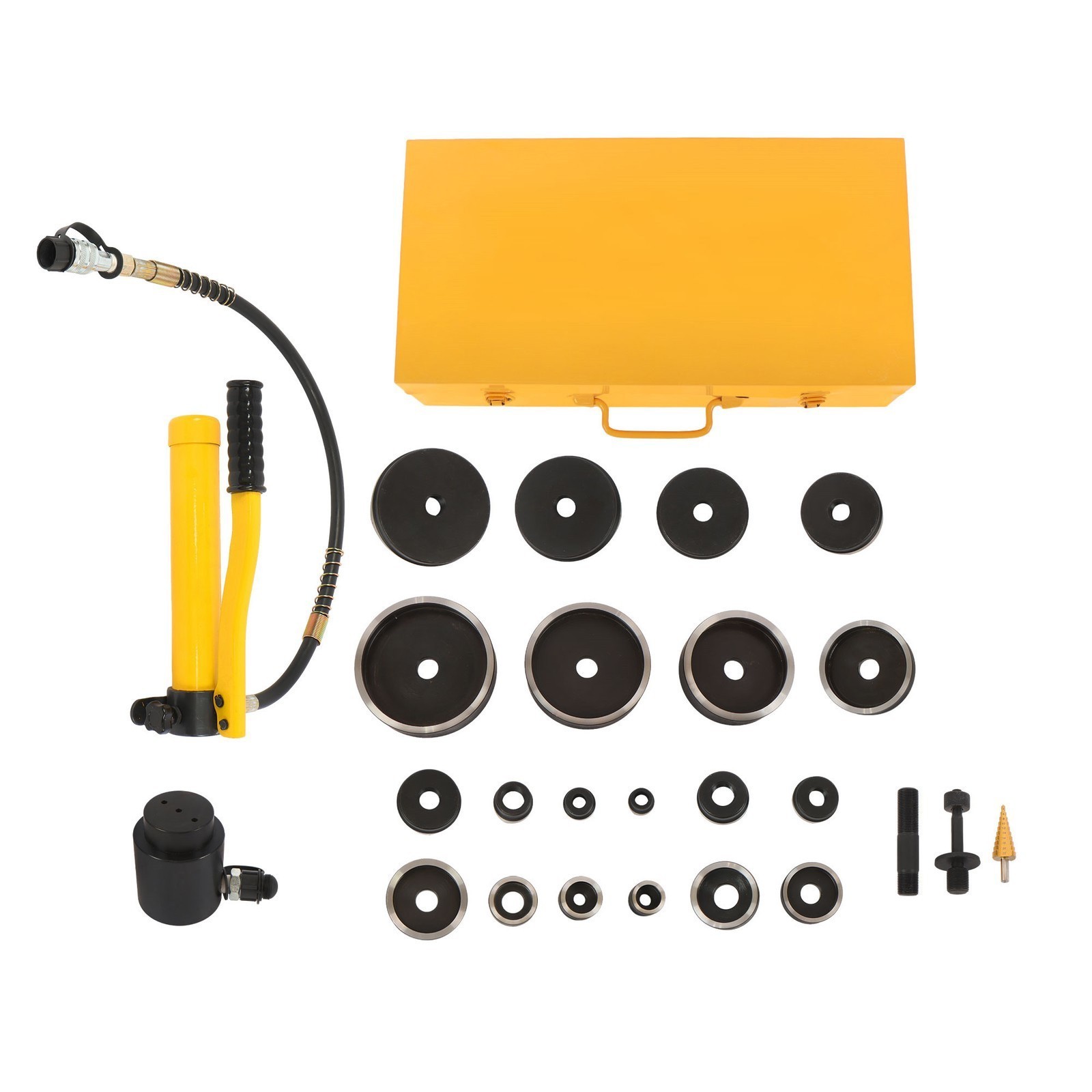 15T 1/2 Inch to 4 Inch Hydraulic Knockout Punch Driver Tool Kit with 10 Dies