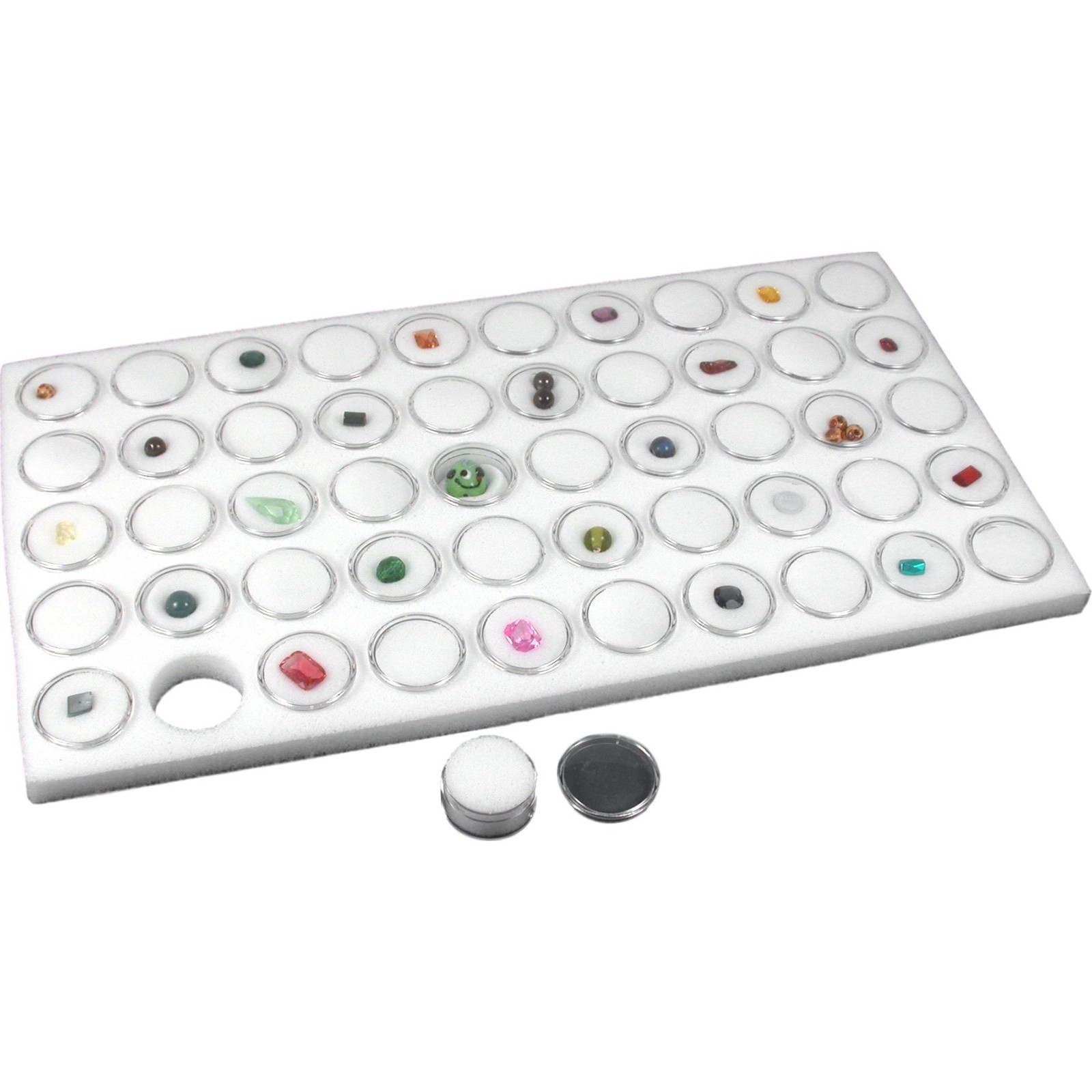 Glass Top Jewelry Display Case Box White 50 Gem Jars
