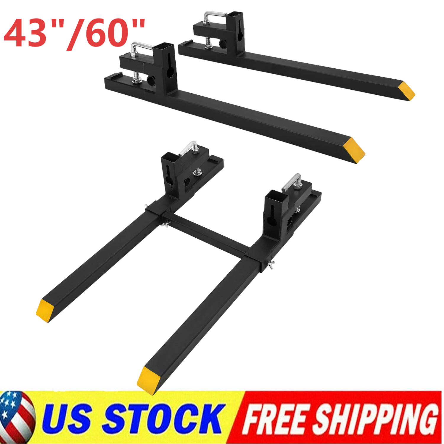 2500lb 4000lb Tractor Pallet Fork Bucket Clamp on Skid Steer Loader 43» / 60»