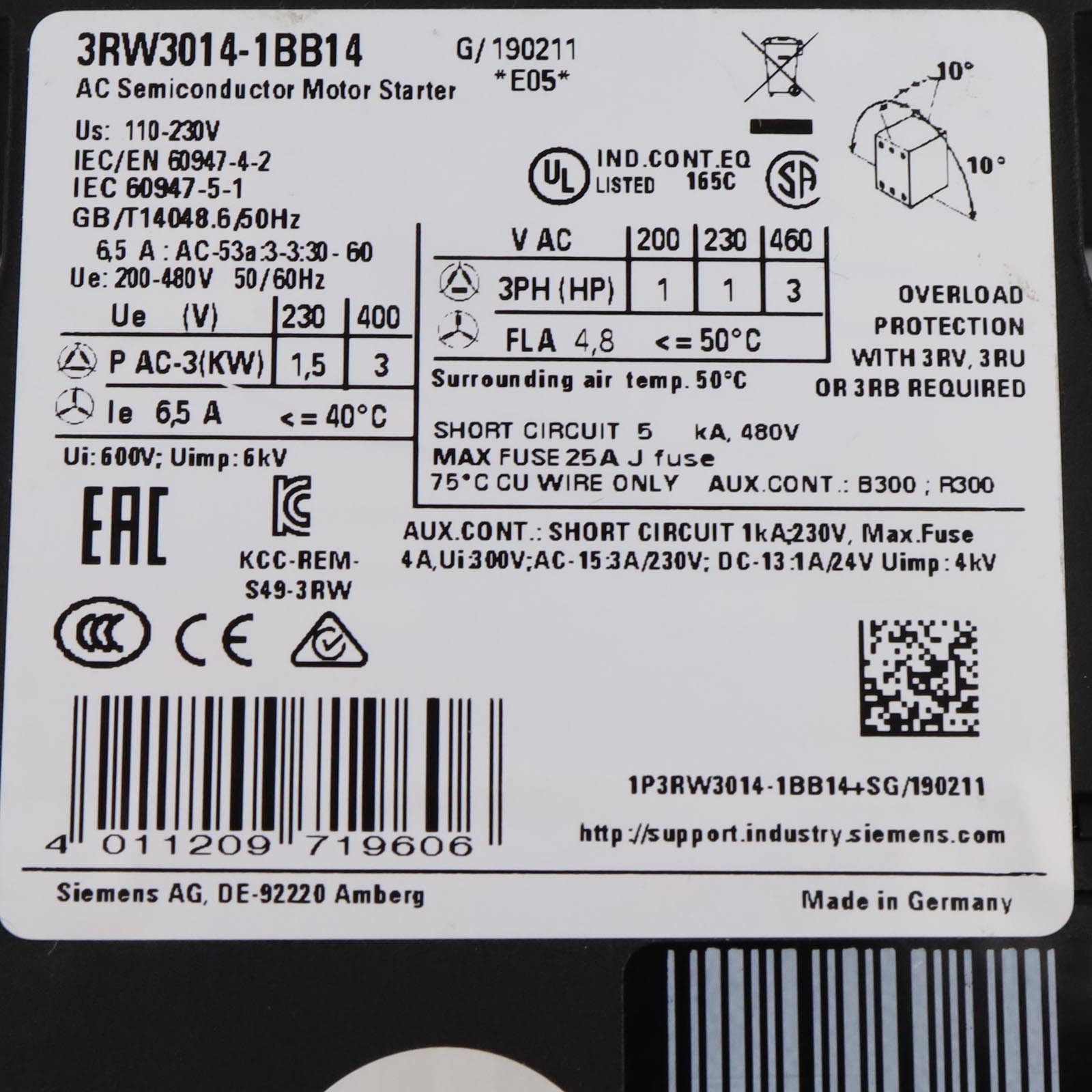 Siemens Soft Starter 3RW3014-1BB14 NOV