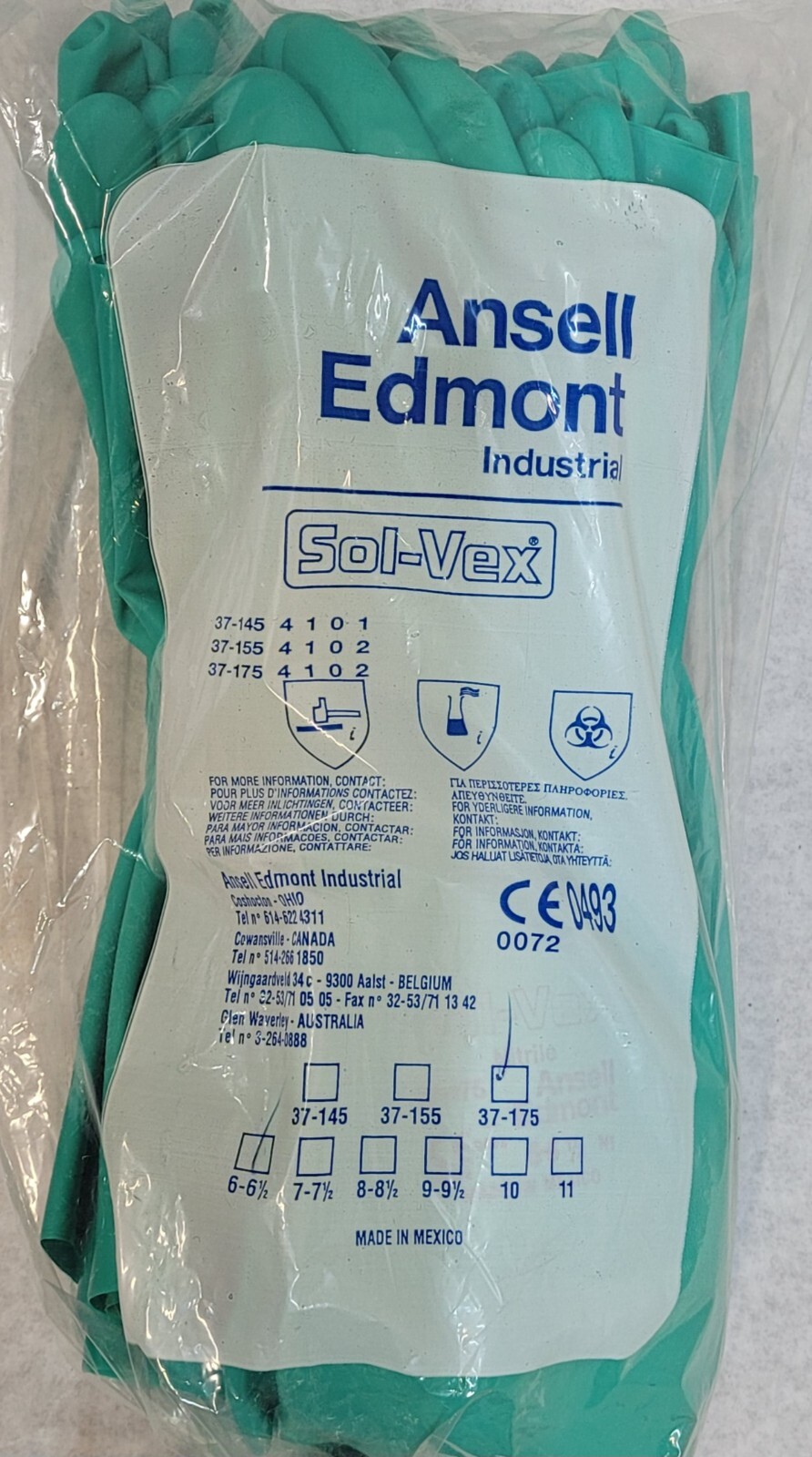 3 Pair ANSELL SOL-VEX 12″ Chemical Resistant Gloves, Nitrile SZ 6-6-1/2 (XS)