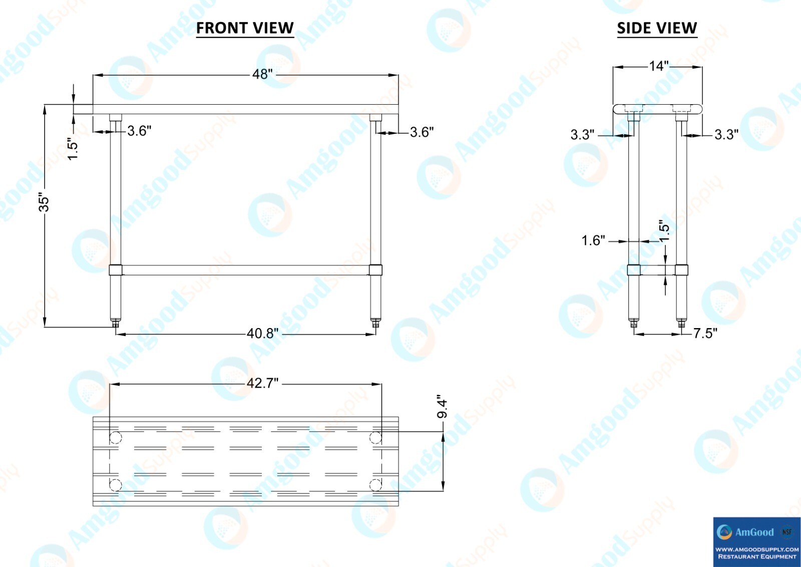 14 in. x 48 in. Stainless Steel Table
