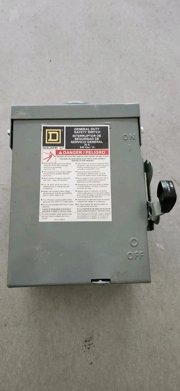 SQD D221NRB 30 AMP 240 VOLT 3R SAFETY SWITCH