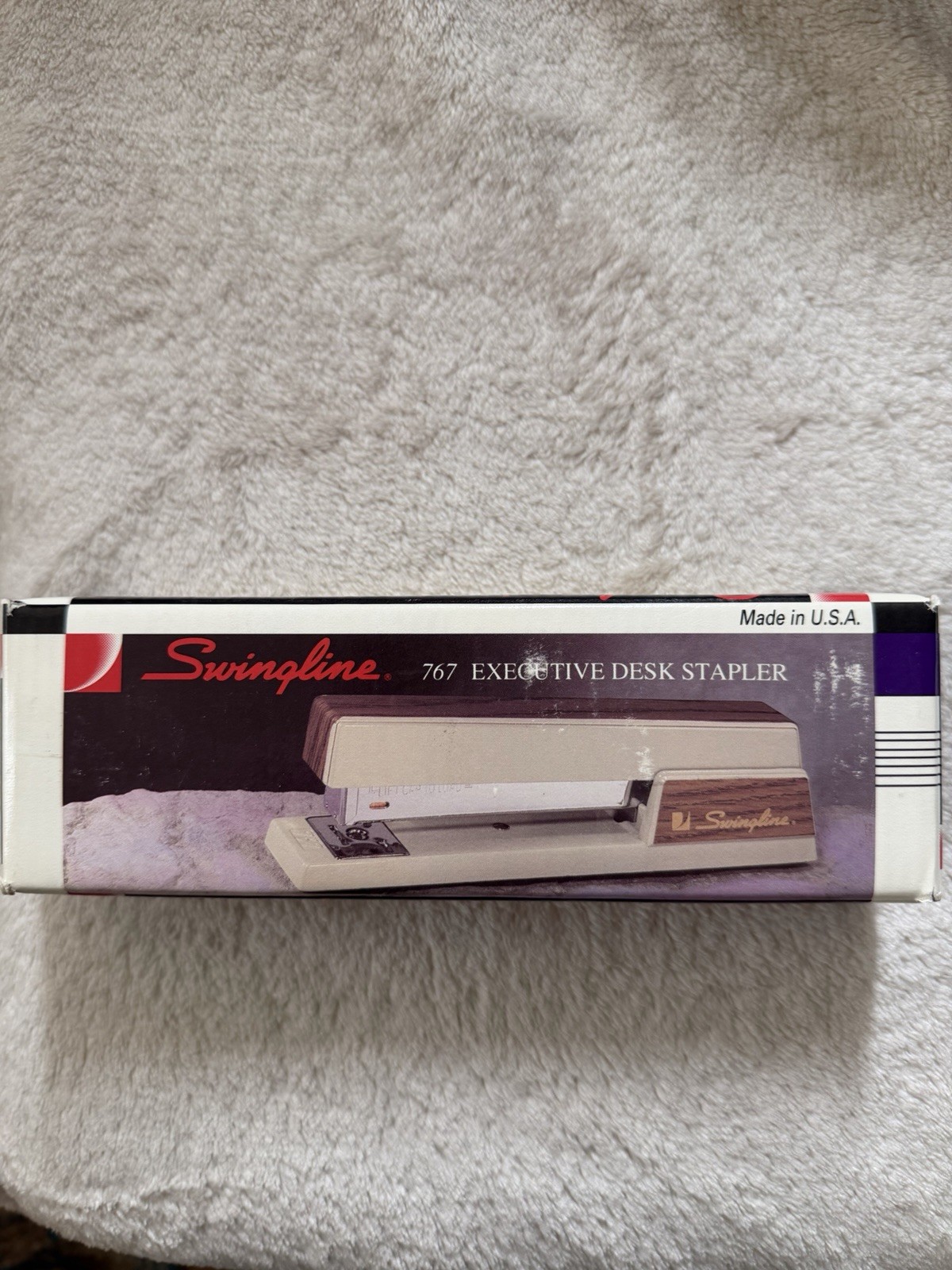 Vintage Swingline Beige Teak Large Metal 767 Stapler Original Box USA Made