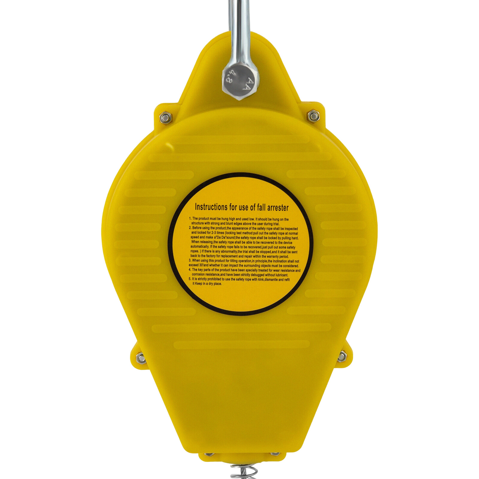 15M Self-Retracting Fall Arrester with Double Locking Hook, 150kg Capacity