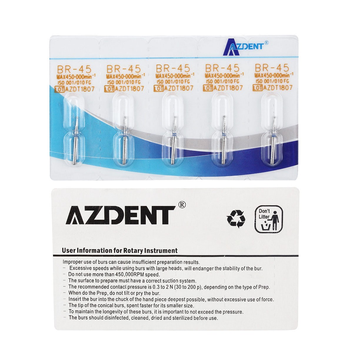 100Pcs AZDENT Dental Diamond Burs For High Speed Handpiece Friction Grip 1.6mm