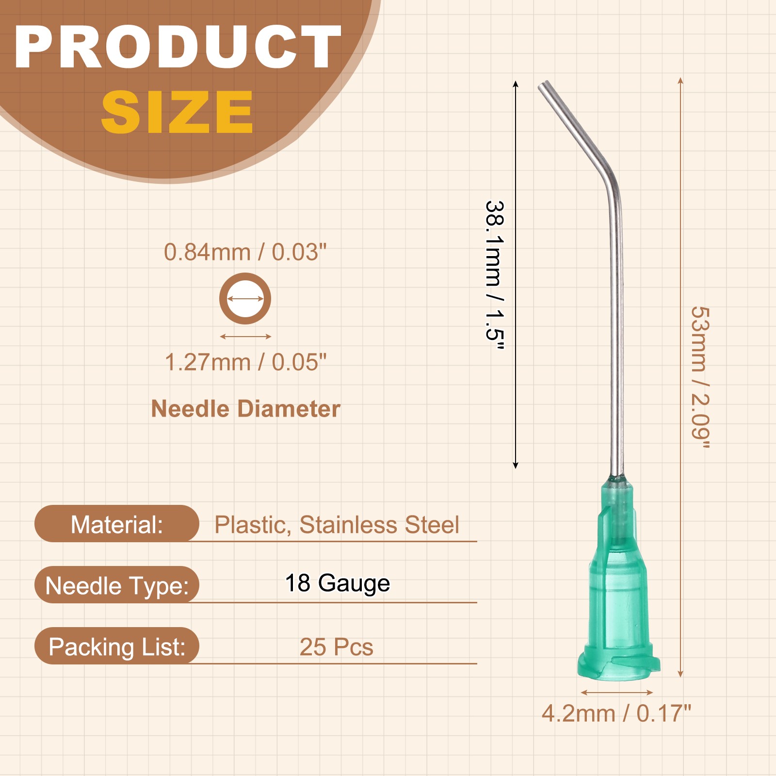 25Pcs 1.5Inch 18Ga 45° Angled Dispensing Needles Green