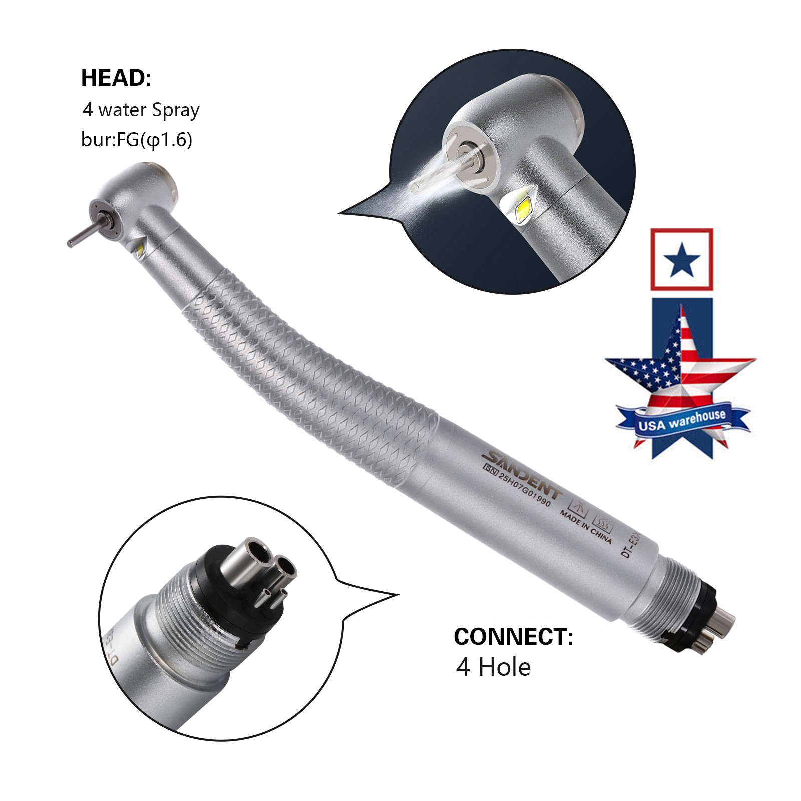 Dental LED handpiece integrate E-generator Handpiece 4H 4 water spray Electric