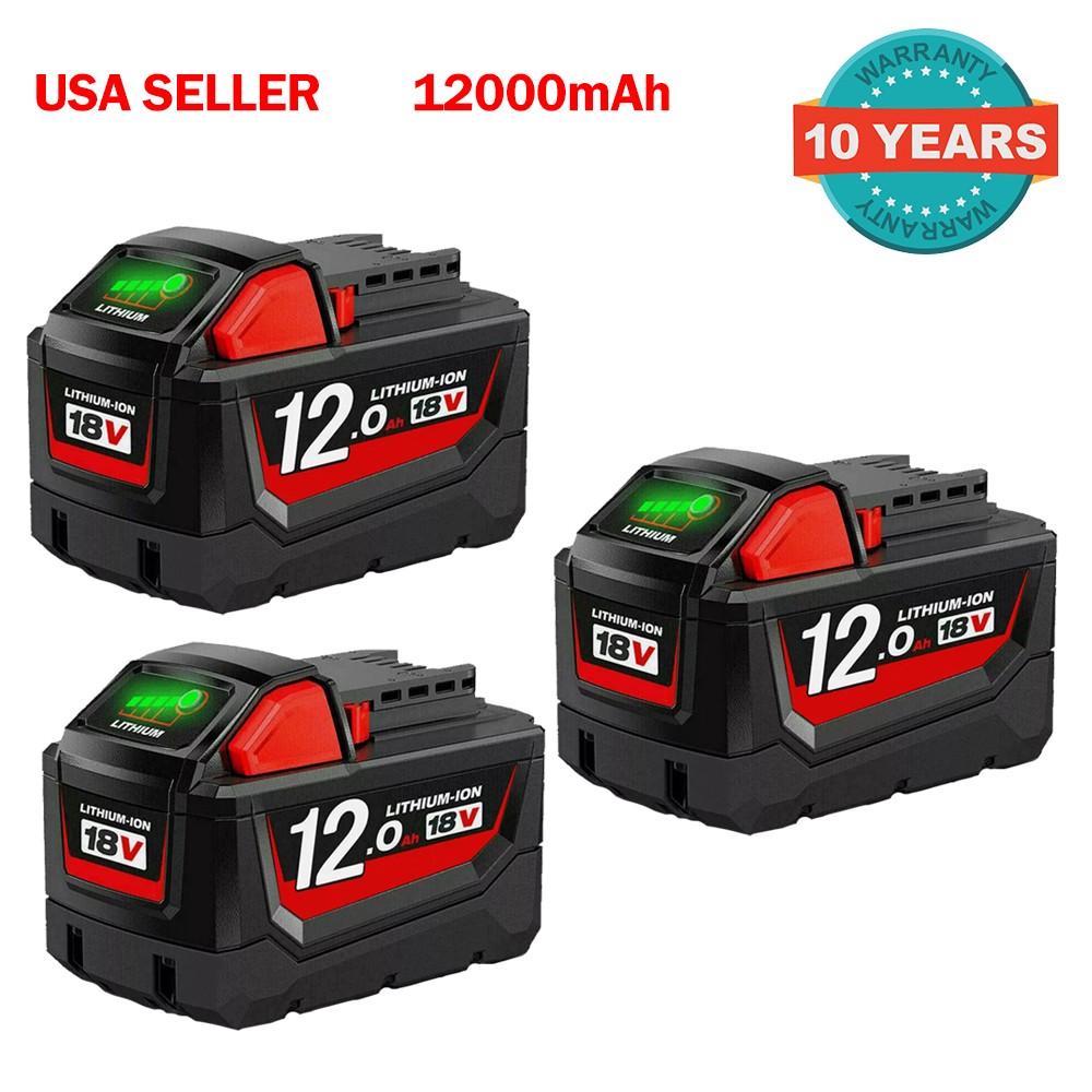 3Pack 12.0Ah 18V For Milwaukee Battery Lithium Extended Capacity 48-11-1860 USA
