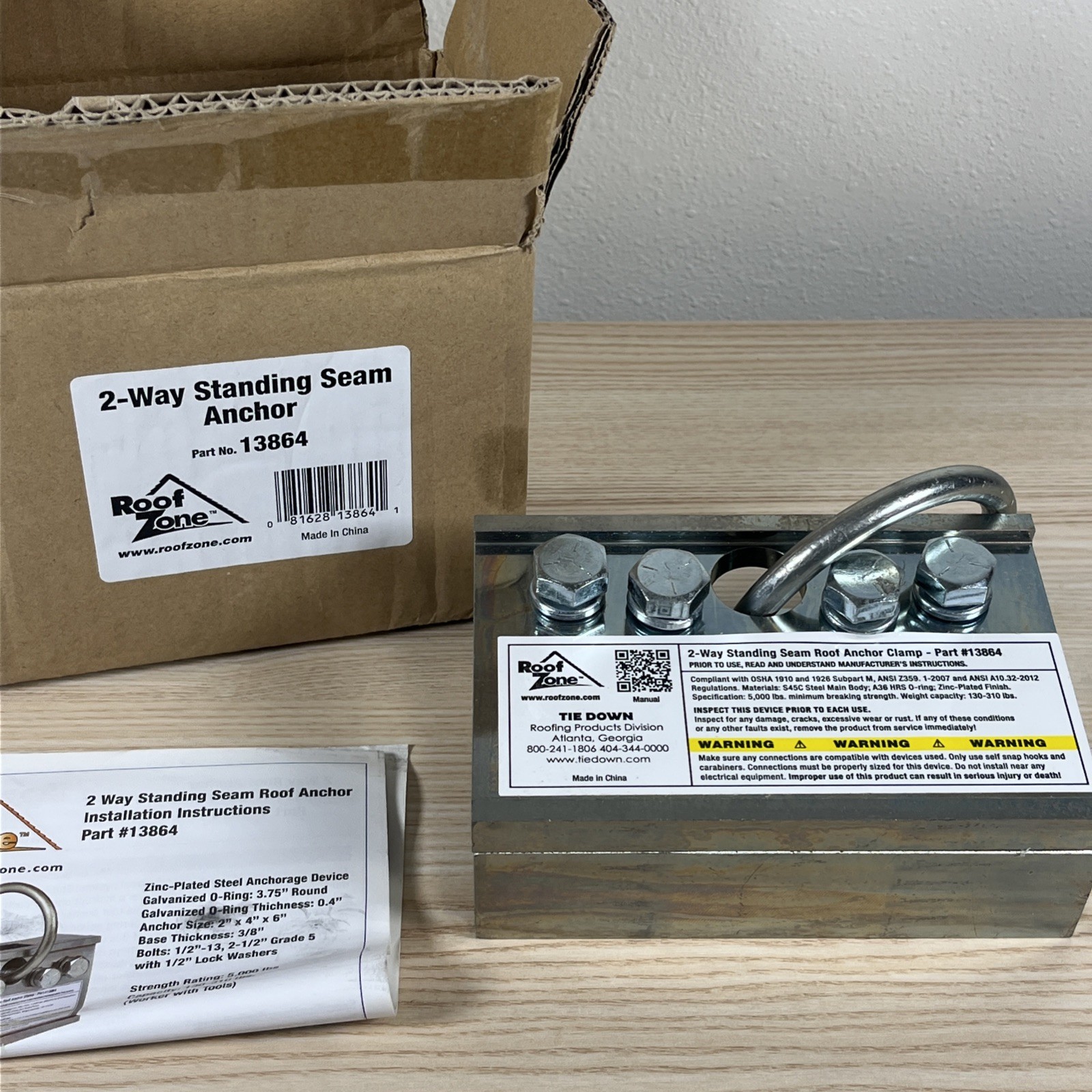 Roof Zone 2-Way Standing Seam Anchor Clamp Tie Down PART No. 13864