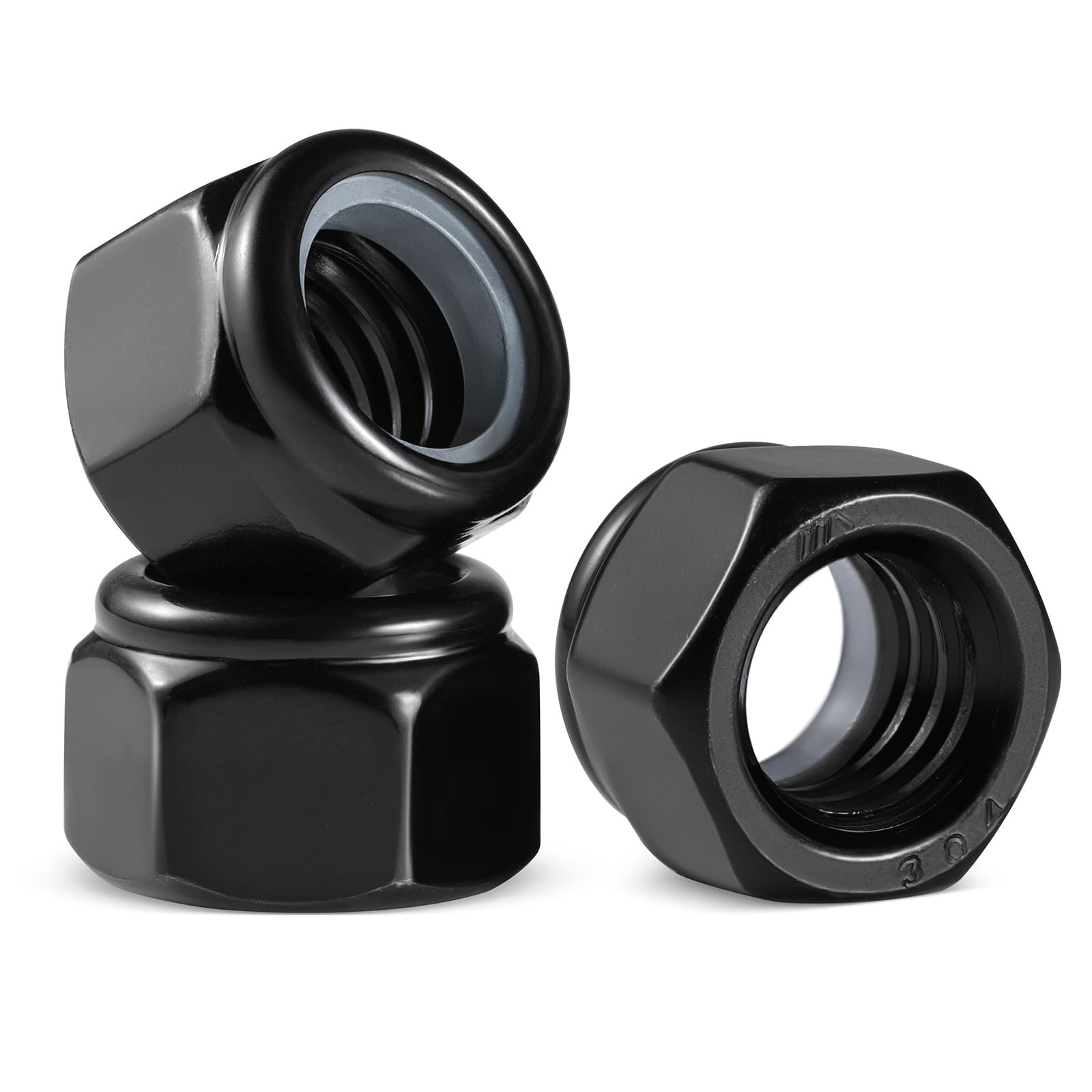 Lock Nuts 1/4-20 Nylon Insert 304 Stainless Steel Black 100 Pcs