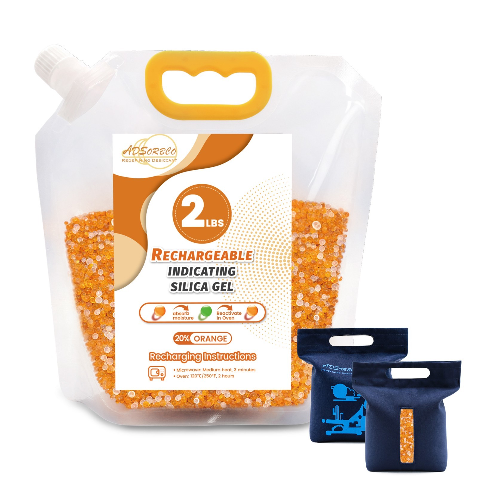 2 LBS Adsorbco Desiccant Beads with a Hook and Loop Canvas Bags