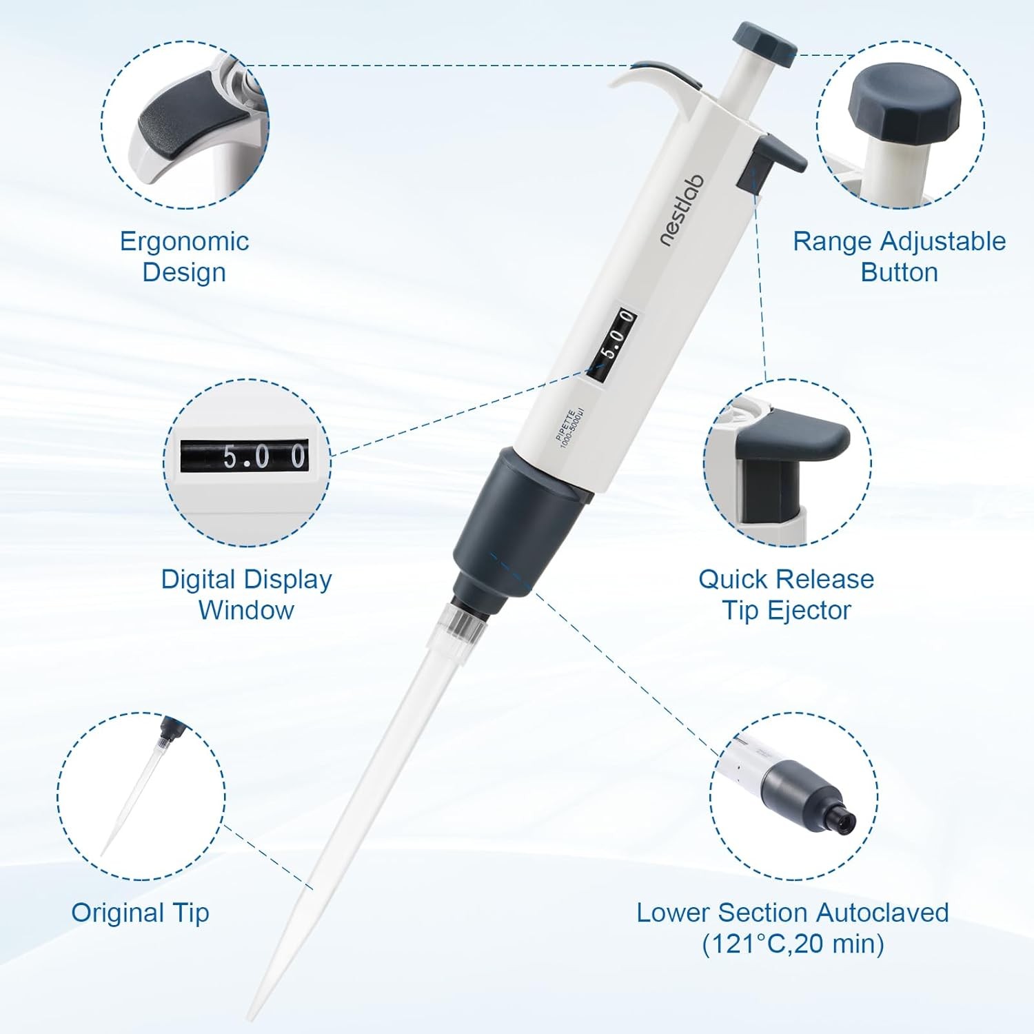 10x 0.1-1ml 1-5ml 2-10ml Micropipette Adjustable Pipette Single Channel Pipettor